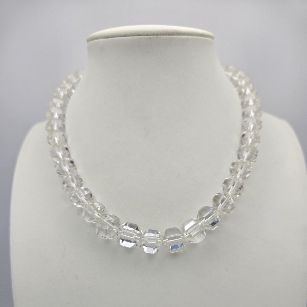 Art Deco Clear Rock Crystal Necklace Vintage Faceted Beaded Vtg 14" Choker
